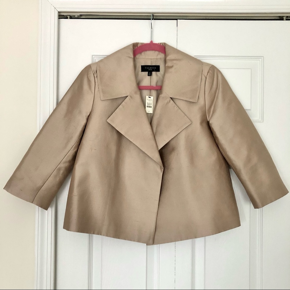 😍 Sz 4P Talbots classic silk blend short jacket in taupe color